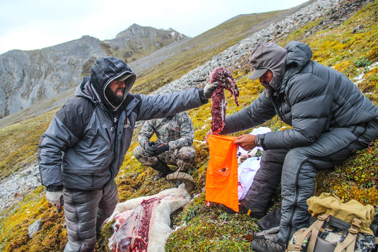 The Best Game Bags For Elk The Wapiti - game bag system is a must-have for all Elk hunters. Designed for elk meat on bone quarters and meat parts or like sized game. This small convenient species specific product contains 5 game bags with our signature light reflective attachments for easy locate in the dark and lock loops. A perfect fit for the Back Country Hunter. The Last Game Bags You'll Ever Need!