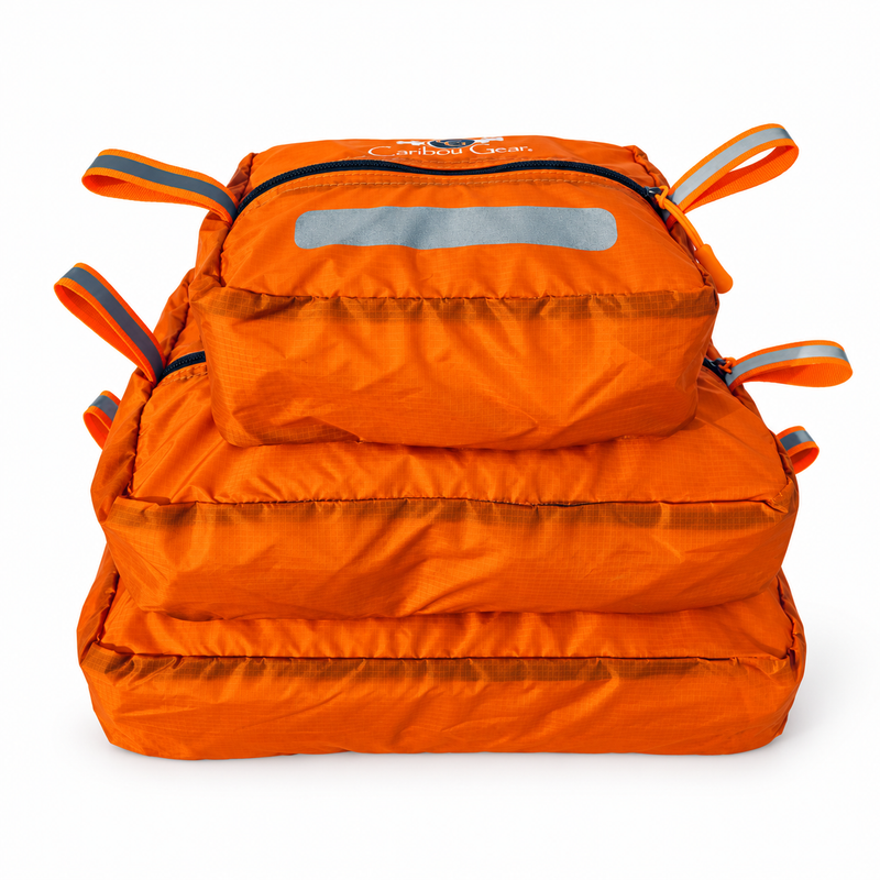 Load image into Gallery viewer, Orange Caribou Gear Ditty Bags 3-Pack with Small, Medium and Large bags on a white background