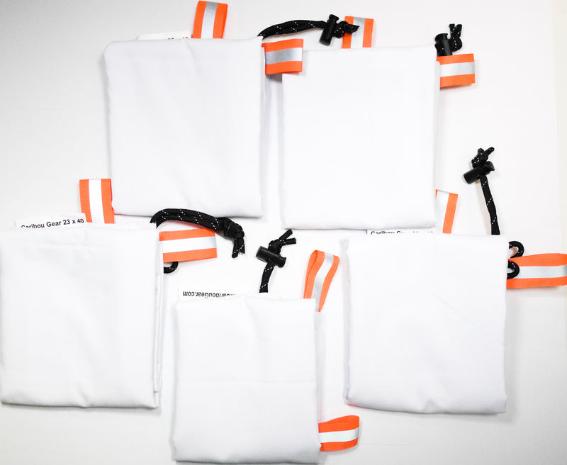 Load image into Gallery viewer, The Best Game Bags For Elk The Wapiti - game bag system is a must-have for all Elk hunters. Designed for elk meat on bone quarters and meat parts or like sized game. This small convenient species specific product contains 5 game bags with our signature light reflective attachments for easy locate in the dark and lock loops. A perfect fit for the Back Country Hunter.  The Last Game Bags You'll Ever Need!