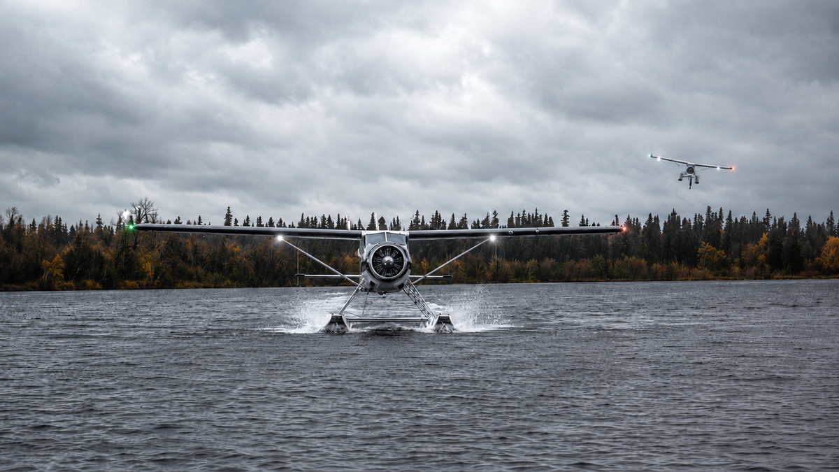 Bush planes arriving to pick up hunters and equipment after a remote Alaska hunt.