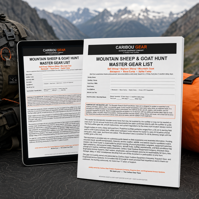 Load image into Gallery viewer, Alaska Mountain Sheep &amp; Goat Hunt Master Gear List – Digital PDF
