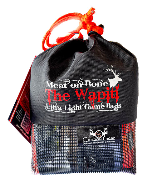 The Best Game Bags For Elk The Wapiti - game bag system is a must-have for all Elk hunters. Designed for elk meat on bone quarters and meat parts or like sized game. This small convenient species specific product contains 5 game bags with our signature light reflective attachments for easy locate in the dark and lock loops. A perfect fit for the Back Country Hunter.  The Last Game Bags You'll Ever Need!