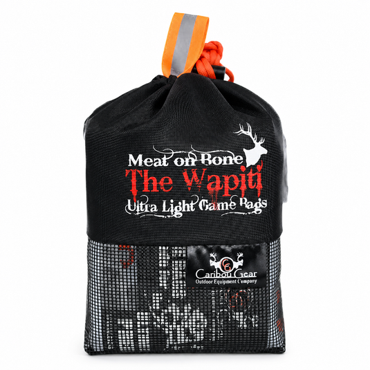 Caribou Gear Wapiti elk game bag system in black storage bag