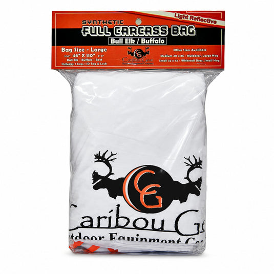Packaged Caribou Gear large full carcass game bag for bull elk and buffalo, 46 x 110 inches