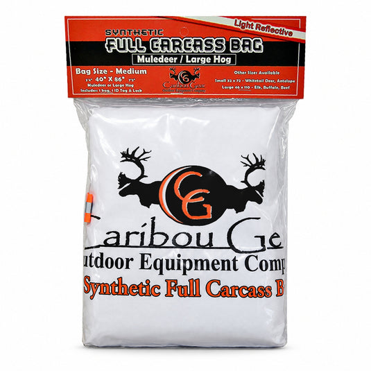 Packaged Caribou Gear medium full carcass game bag for mule deer and large hogs, 40 x 86 inches