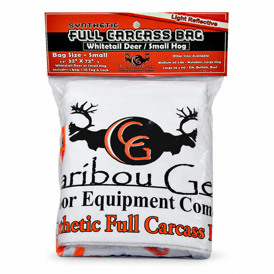 Packaged Caribou Gear small full carcass game bag for whitetail deer and small hogs, 32 x 72 inches